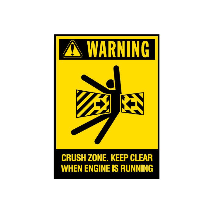 Vehicle Safety Reminder Labels - Crush Zone Keep Clear When Engine Is Running