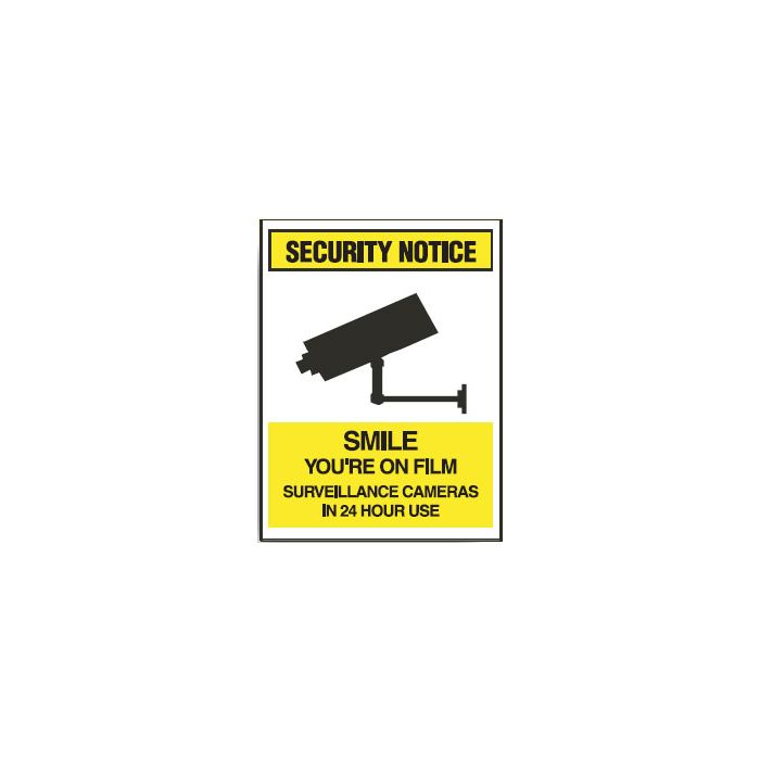Security/Surveillance Window Labels  - Smile You're On Film Surveillance Cameras In 24 Hour Use