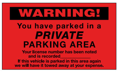 Parking Control Labels - Private Parking Area, 200 x 114mm