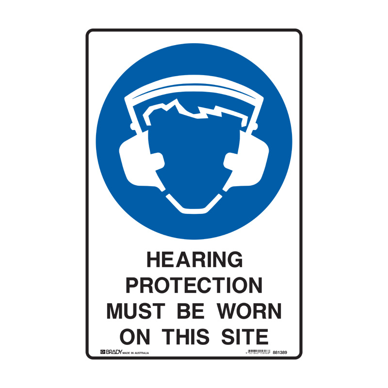 Building Construction Sign  - Hearing Protection Must Be Worn On This Site, 225mm (W) x 300mm (H), Polypropylene