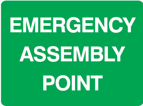 Emergency Exit and Evacuation Sign - Emergency Assembly Point, 600mm (W) x 450mm (H), Polypropylene