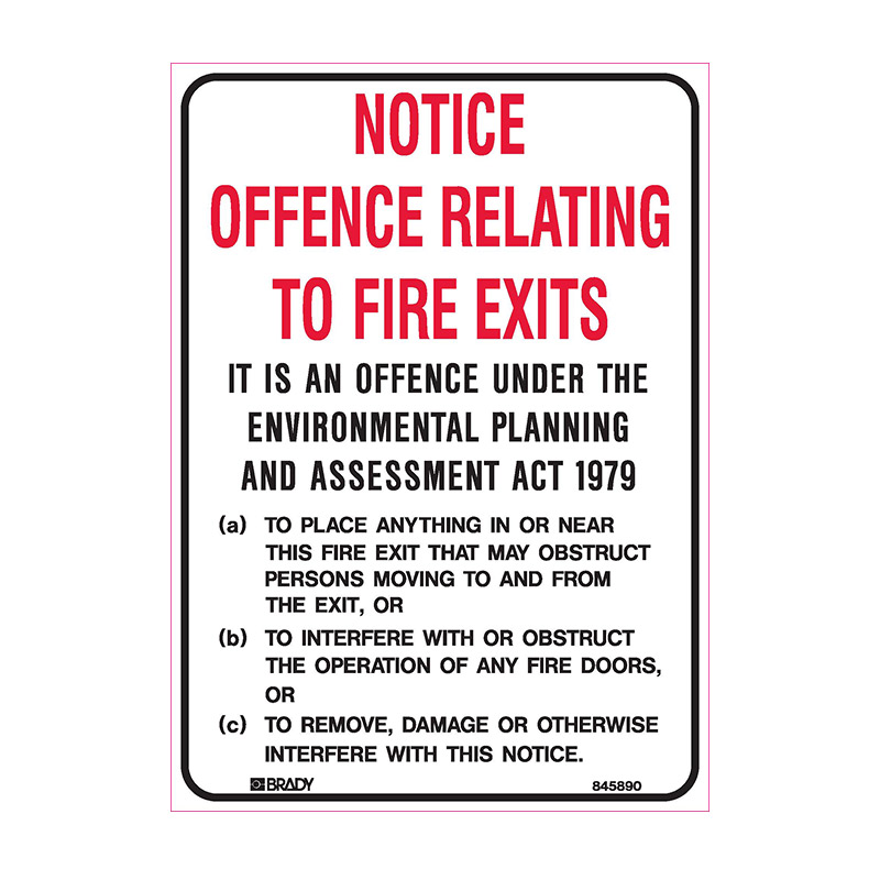 Fire Safety Sign - Notice Offence Relating to Fire Exit ... - 180x250mm LUM SS
