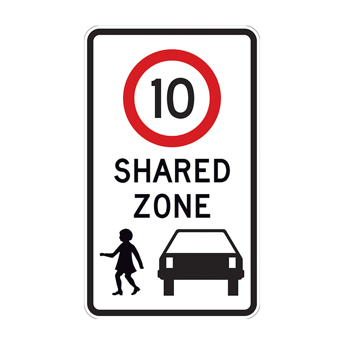 Regulatory Road Sign, R4-4 Shared Zone with Speed Limit 10,  450mm (W) x 750mm (H), Class 1 (400) Reflective  Aluminium