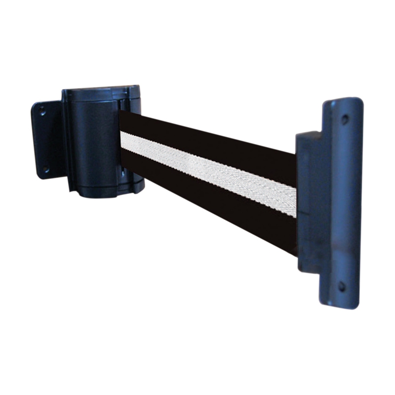 Economy Retractable Barrier System - Wall Mount, Black/White