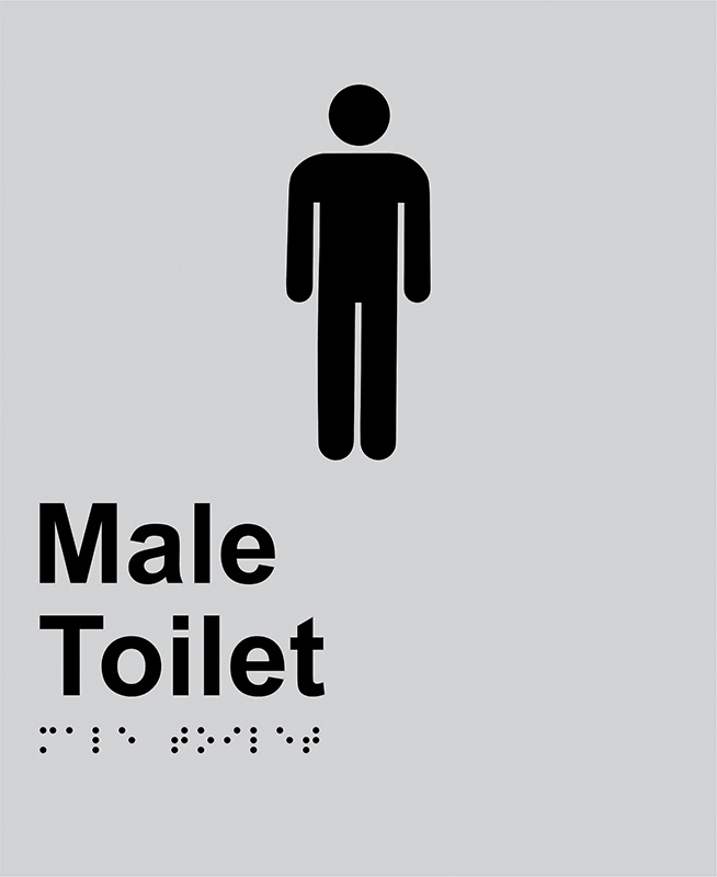 Braille Sign - Male Toilet, Anodised Aluminium, 220 x 180 mm