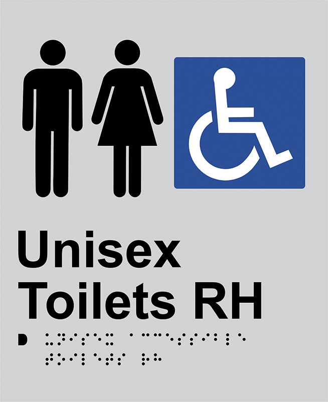 Braille Sign - Unisex Access Toilet RH, Anodised Aluminium, 220 x 180 mm