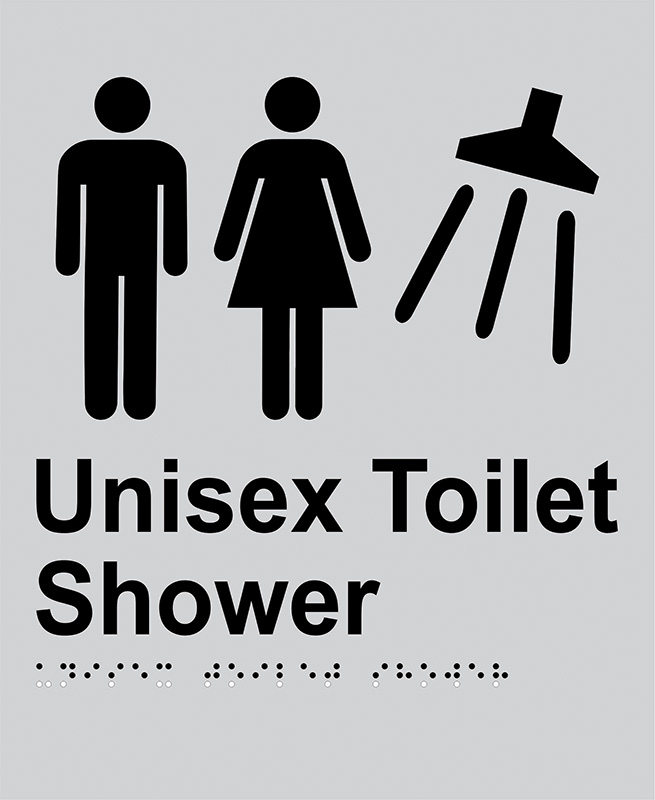 Braille Sign - Unisex Toilet Shower, Anodised Aluminium, 220 x 180 mm