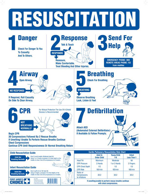 Emergency Information Sign - Cardiopulmonary Resusitation (CPR) with Step-by-Step Instructions - 225x375mm POLY