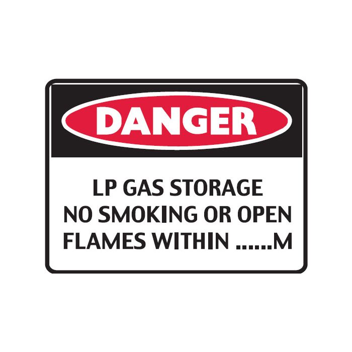 Ind Graphic Smoking Area Signs - Lp Gas Storage No Smoking Or Open Flames Within ___ M
