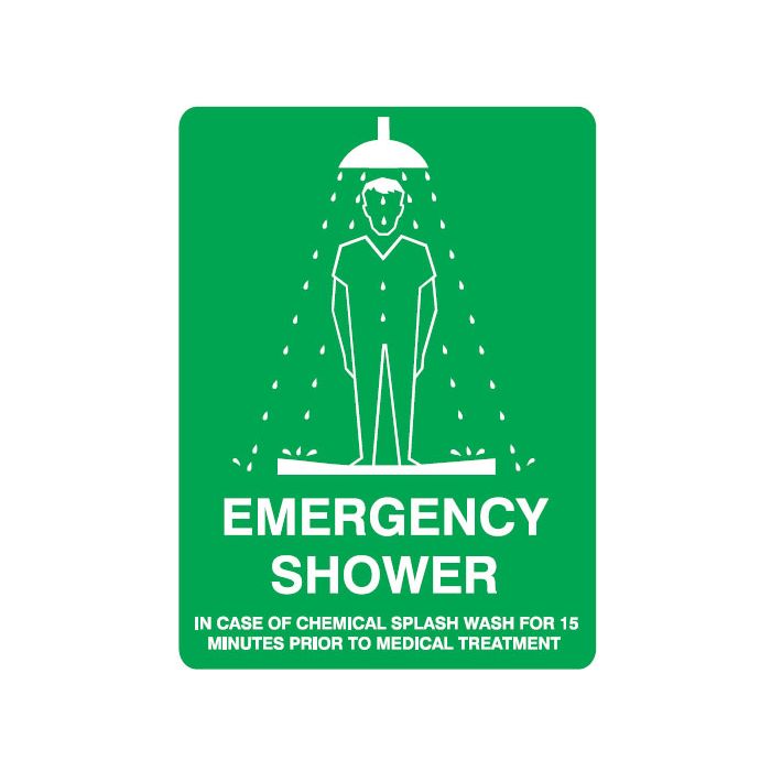First Aid Signs - Emergency Shower In Case Of Chemical Splash Wash For 15 Minutes Prior To Medical Treatment