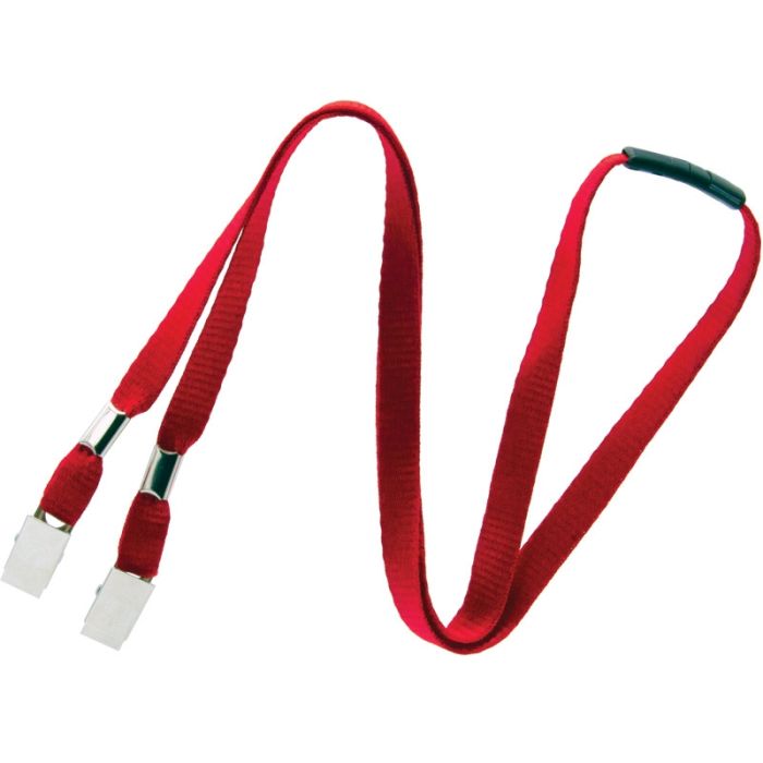 Double Bulldog Clip Event Lanyard With Breakaway, 10mm, Red, Pack Of 100