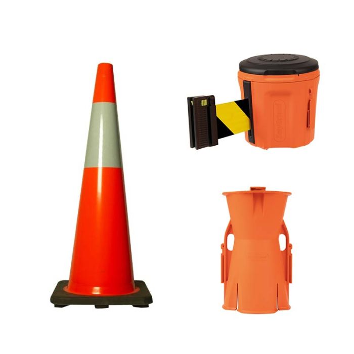 EasyExtend Retractable Barrier Black/Yellow, 900mm Cone and Adaptor Kit
