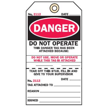 2 Part Production Status Tags - Danger Do Not Operate