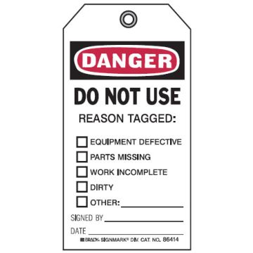Graphic Safety Tags - Danger Do Not Use Reason Tagged