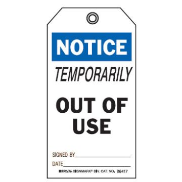 Graphic Safety Tags - Notice Temporarily Out Of Use