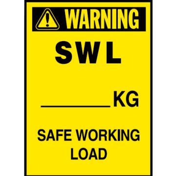 Vehicle Safety Reminder Labels - Swl __Kg Safe Working Load