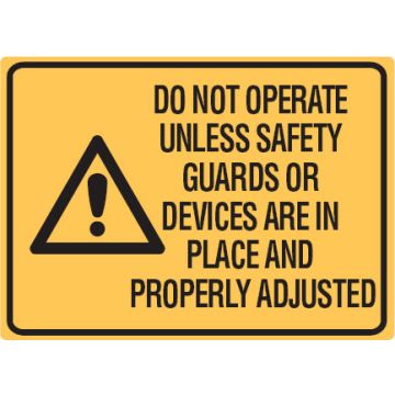 Small Labels - Do Not Operate Unless Safety Guards Or Devices Are In Place And Properly Adjusted