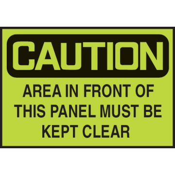 Glow Electricity Safety Label  - Caution Area In Front Of This Panel Must Be Kept Clear