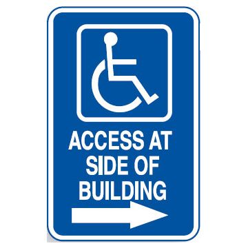 Disabled Signs - Access At Side Of Building W/Picto Arrow Right
