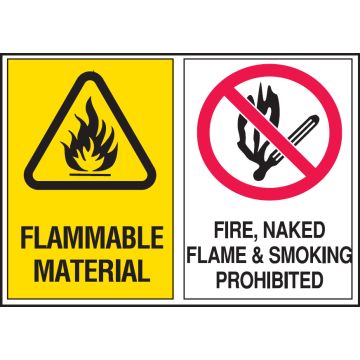 Multiple Warning Signs  - Flammable Material/Fire, Naked Flame & Smoking Prohibited