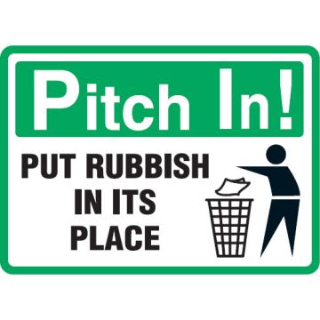Restroom & Lunchroom Signs - Pitch In! Put Rubbish In Its Place