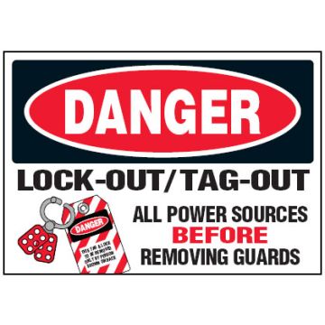 Arc Flash & Lockout Labels - Lock-Out/Tag-Out All Power Sources