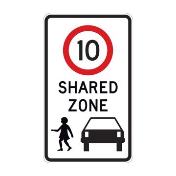 Regulatory Road Sign, R4-4 Shared Zone with Speed Limit 10,  450mm (W) x 750mm (H), Class 1 (400) Reflective  Aluminium