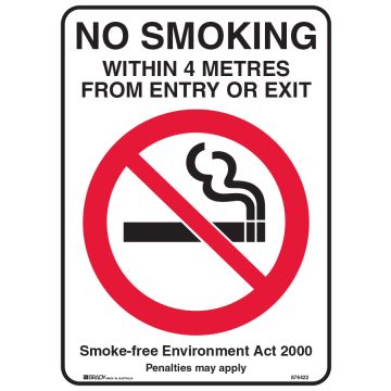 NSW State No Smoking Signs - No Smoking Within 4 Metres From Entry Or Exit