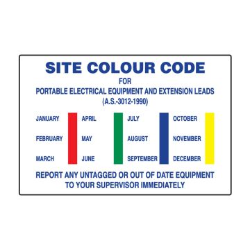 Building Site Sign - Site Colour Code, Portable Electrical Equipment & Leads, 600mm (W) x 900mm (H), Metal 
