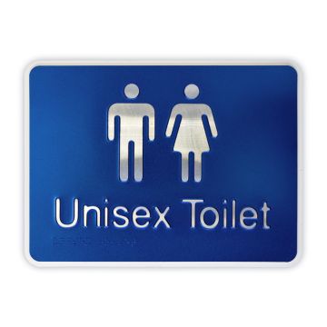 Premium Braille Sign - Unisex Toilet, 255mm (W) x 190mm (H), Anodised Aluminium