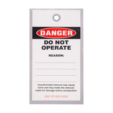 Lockout Tags - Danger Do Not Operate, 80mm (W) x 160mm (H), Self Laminating