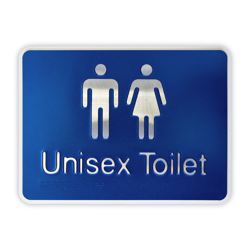 Premium Braille Sign - Unisex Toilet, 255mm (W) x 190mm (H), Anodised Aluminium