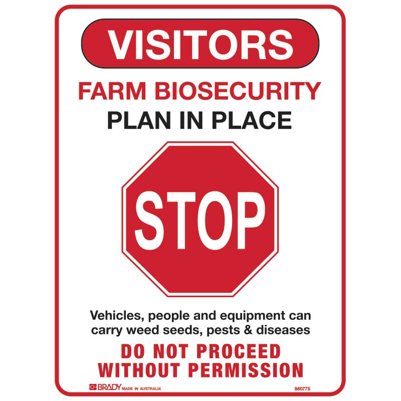 Visitors Please Respect Farm Biosecurity Stop Sign, 600 x 450mm, Metal